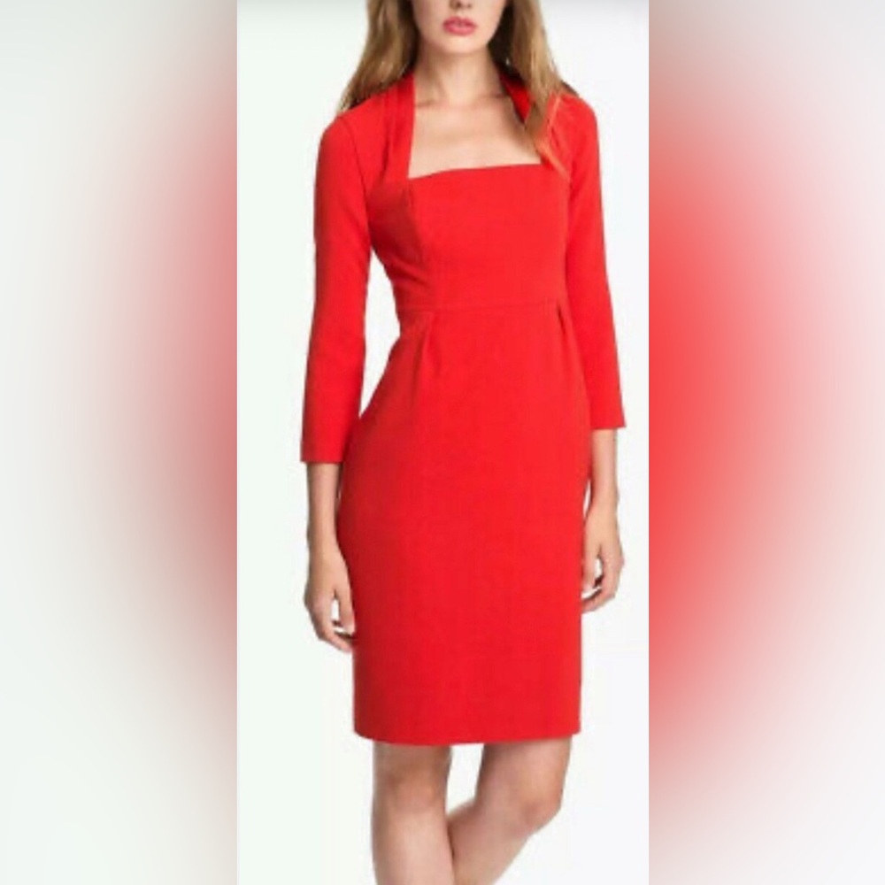 Kate Spade Sheila Red Sheath Dress 3/4 Sleeve Square Neck Holiday Size 2 NWT$398